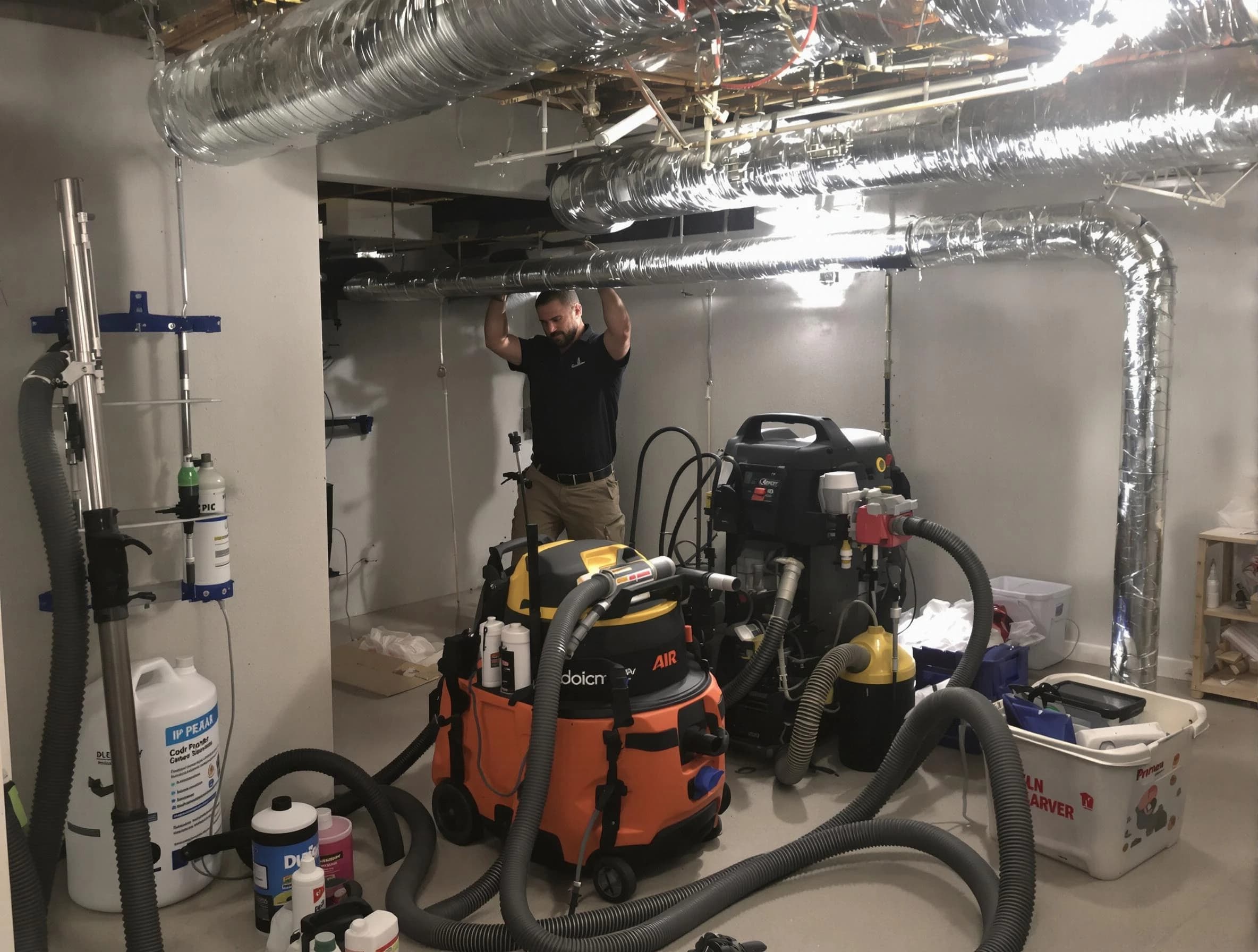 Pittsburgh Air Duct Cleaning specialist performing professional mold removal from air ducts using safety equipment in Pittsburgh
