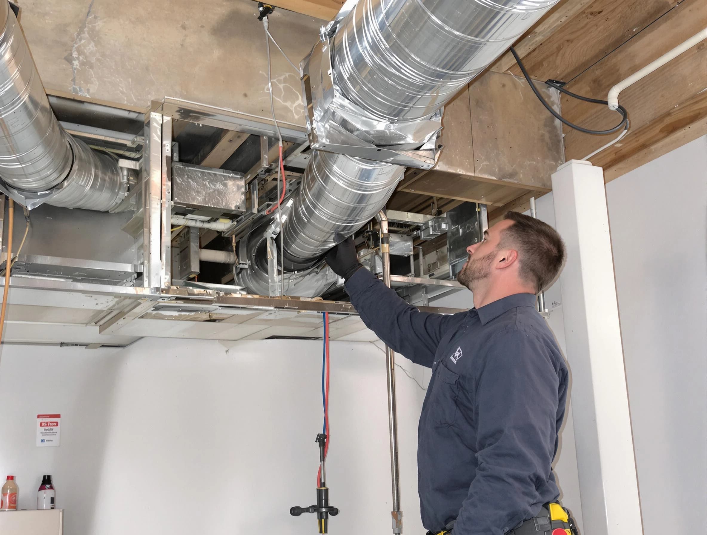 Pittsburgh Air Duct Cleaning technician performing professional air duct repair using specialized tools in Pittsburgh