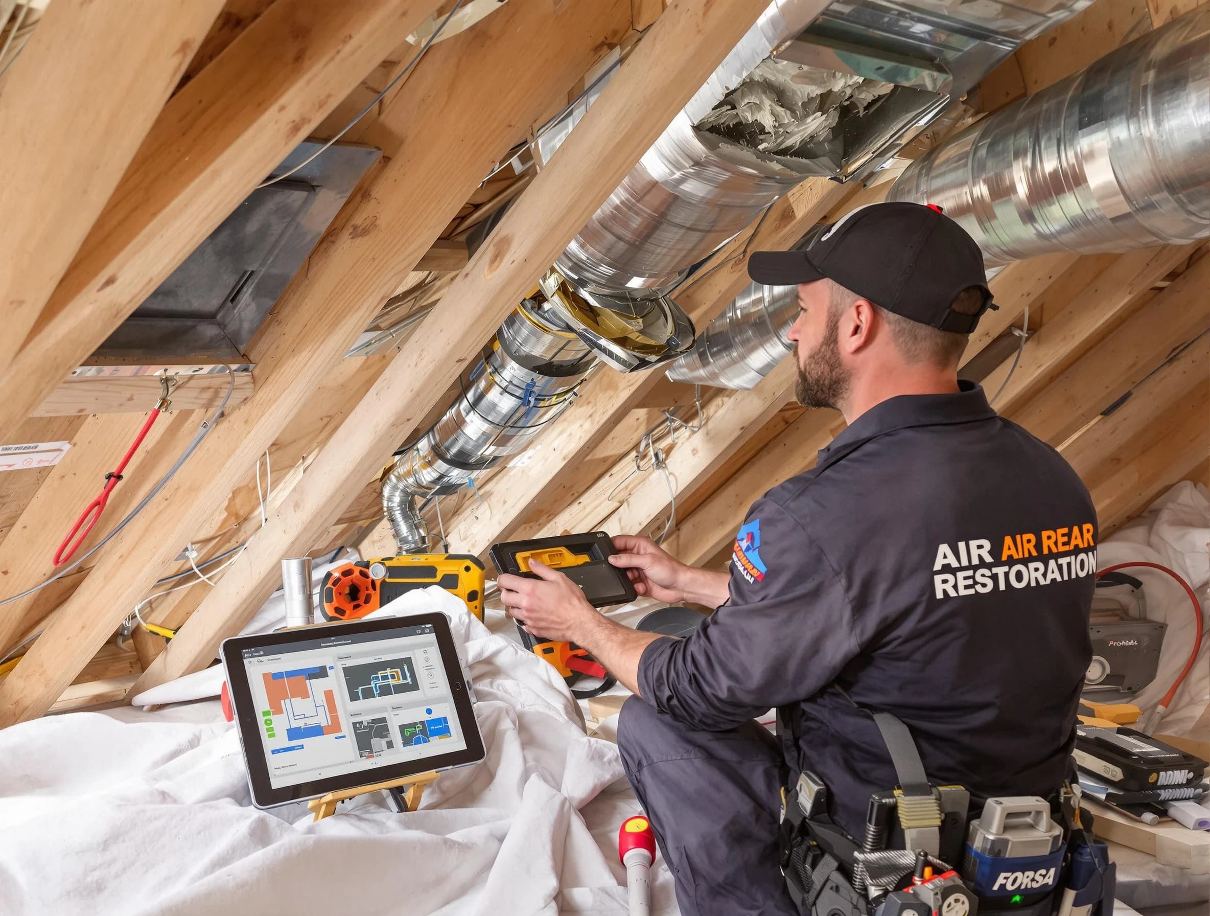 Pittsburgh Air Duct Cleaning technician performing precise duct repair work in Pittsburgh