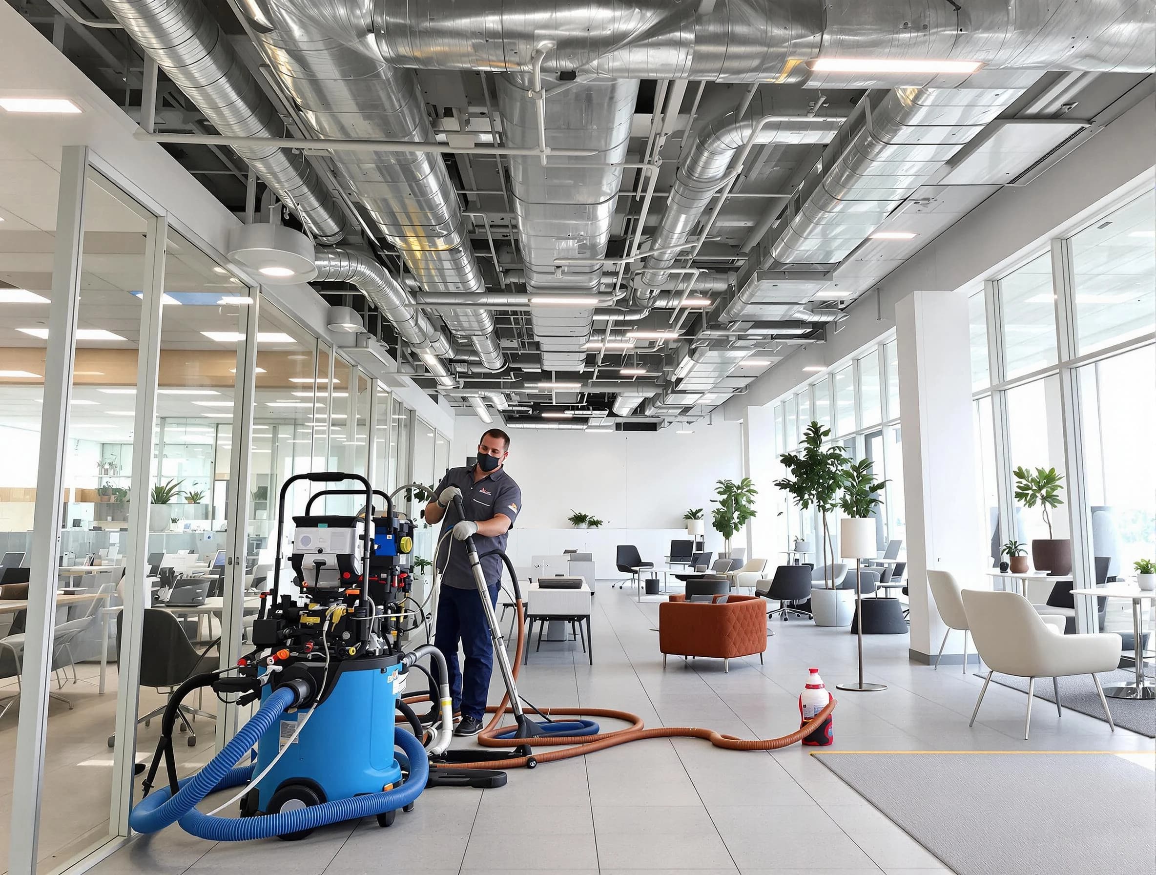 Pittsburgh Air Duct Cleaning team conducting comprehensive commercial duct cleaning at a business location in Pittsburgh