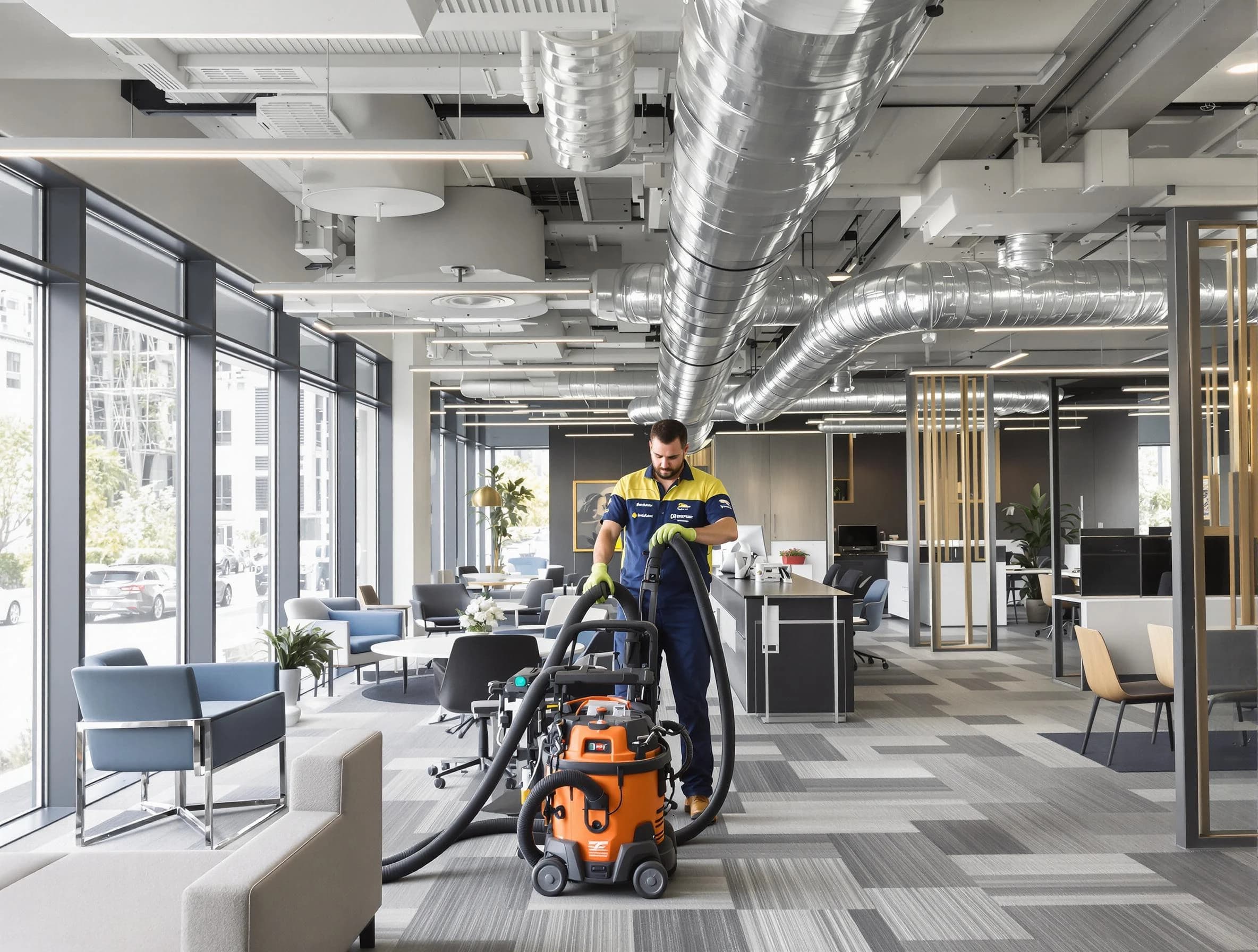 Pittsburgh Air Duct Cleaning team performing thorough commercial duct cleaning at a Pittsburgh business center
