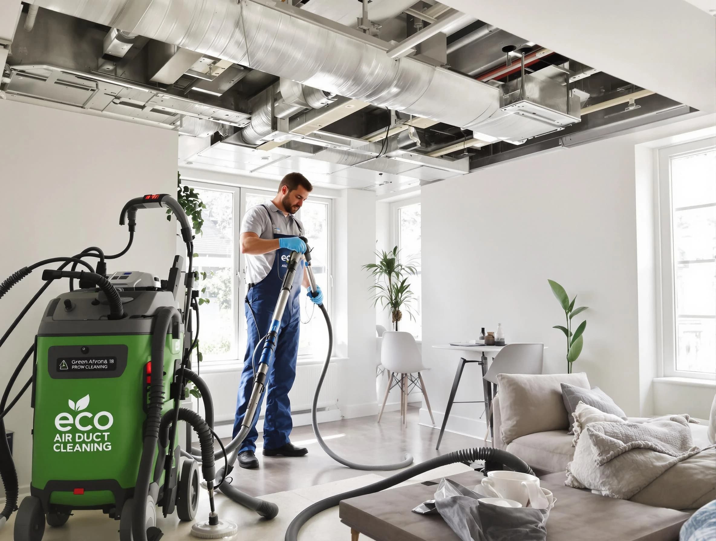 Pittsburgh Air Duct Cleaning technician performing eco-friendly duct cleaning using sustainable methods in Pittsburgh