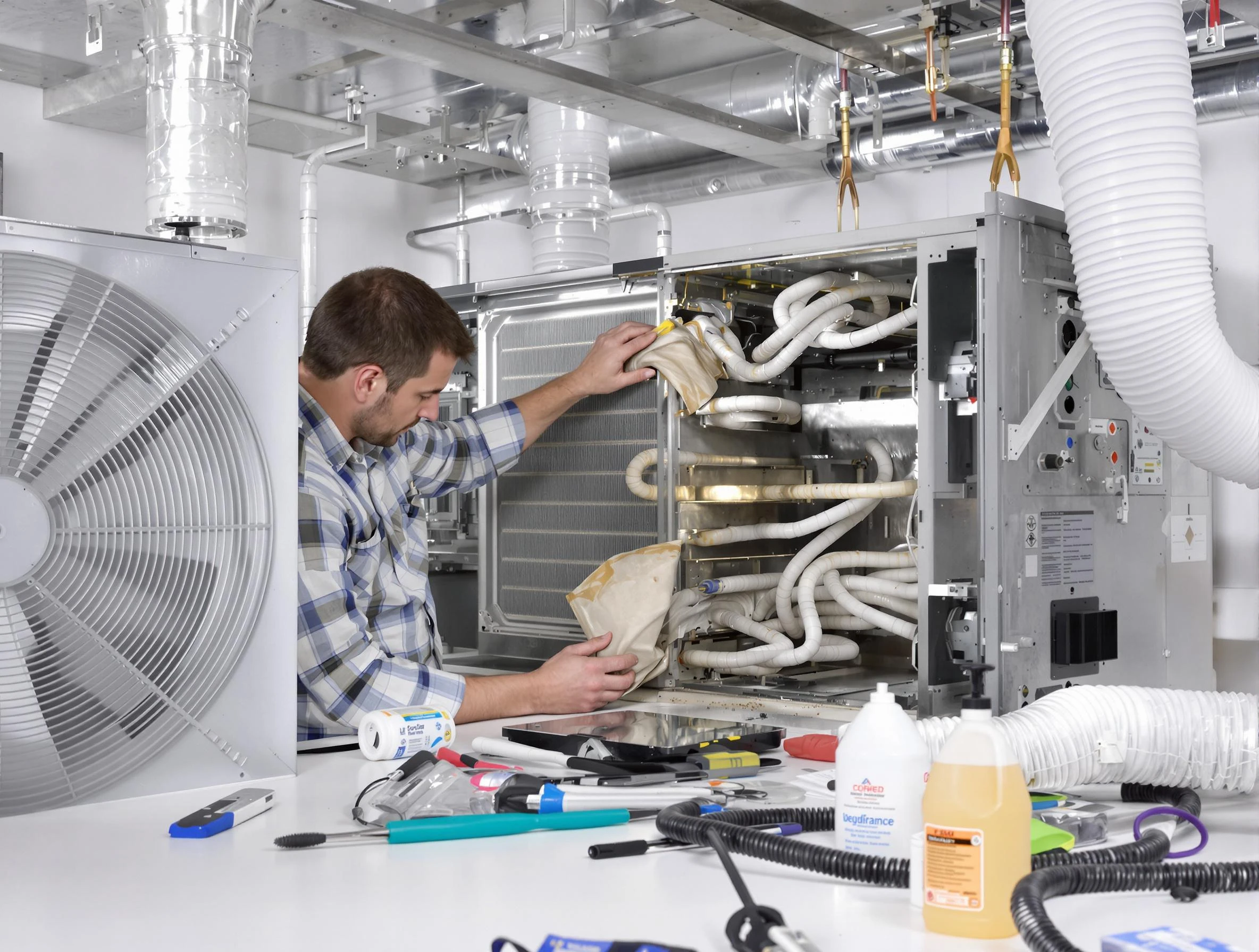 Pittsburgh Air Duct Cleaning specialist performing precision AC coil cleaning in Pittsburgh